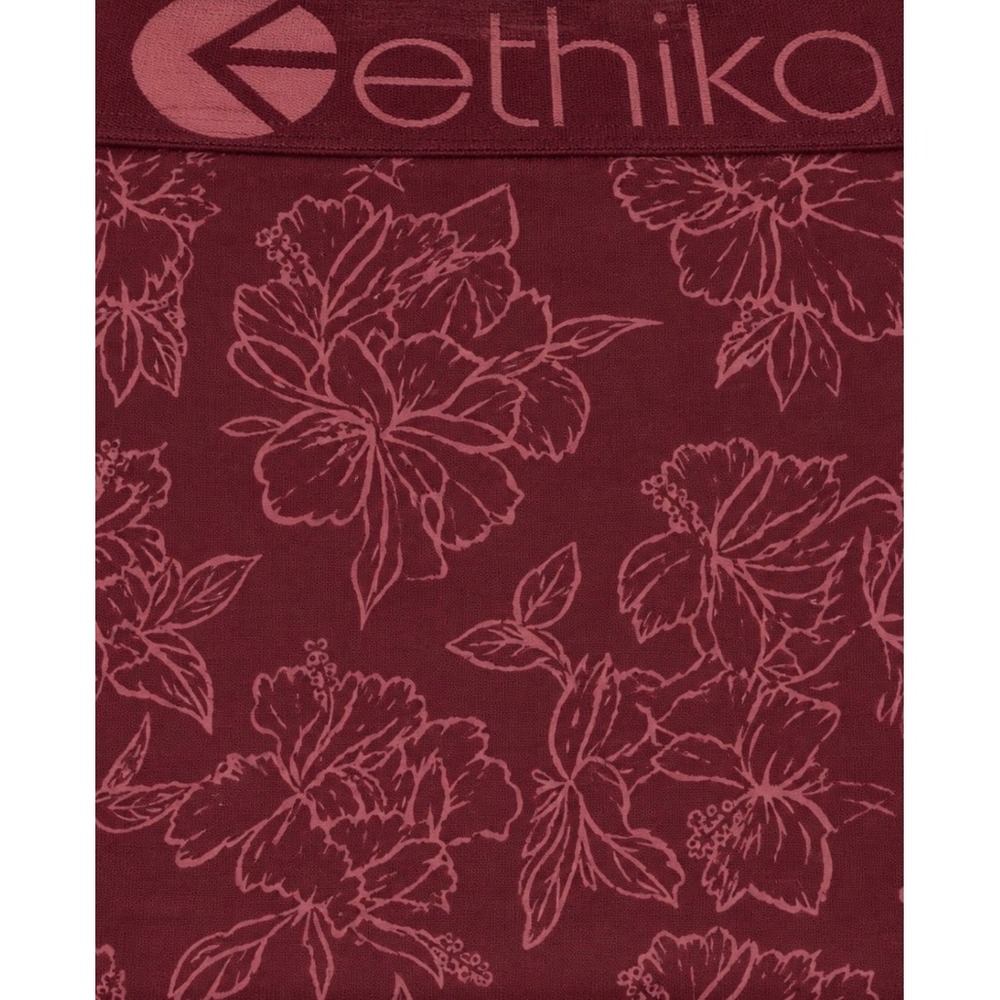 Ethika Girls Staple Underwear Size M Maroon Hibiscus Floral New Cotton Stretch